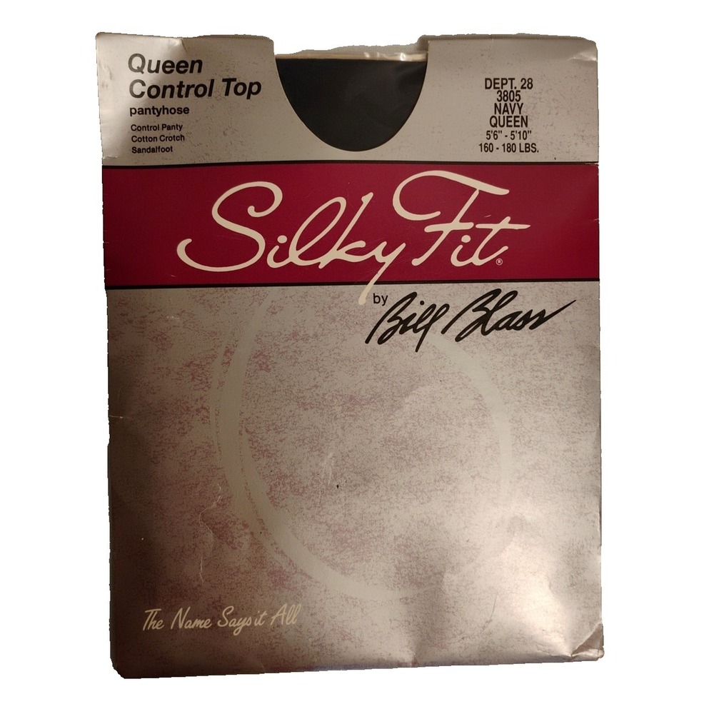 NIP Bill Blass Silky Fit Navy Queen Control Top 3805 Sandalfoot to 6'1" 195 pds
